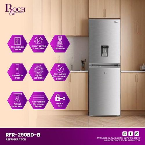 Roch 290 Litres Double Door Fridge With Dispenser – Silver. – (2 YR WRNTY)