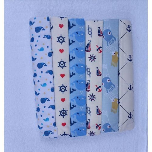 6 Pcs In One Cotton Baby Bedsheets - Blue Multiple Designs