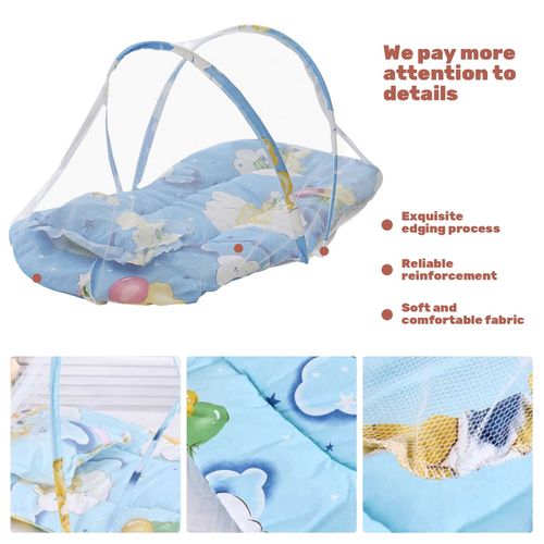 Foldable Baby Bed With Mosquito Net + Pillow Cushion, Portable Baby Travel Bed - Blue