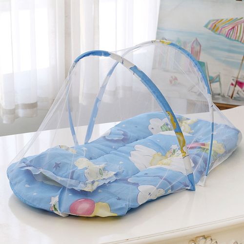 Foldable Baby Bed With Mosquito Net + Pillow Cushion, Portable Baby Travel Bed - Blue