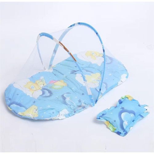 Foldable Baby Bed With Mosquito Net + Pillow Cushion, Portable Baby Travel Bed - Blue