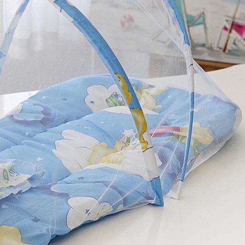 Foldable Baby Bed With Mosquito Net + Pillow Cushion, Portable Baby Travel Bed - Blue