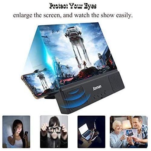 12'' 3D Mobile Phone Screen Magnifier Amplifier With Bluetooth Speaker, Black.