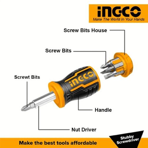 INGCO Akisds1728 8-In-1 Stubby Ratchet Screwdriver Set - Orange