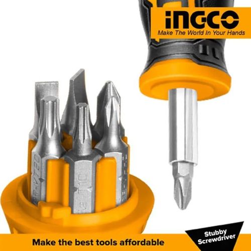 INGCO Akisds1728 8-In-1 Stubby Ratchet Screwdriver Set - Orange
