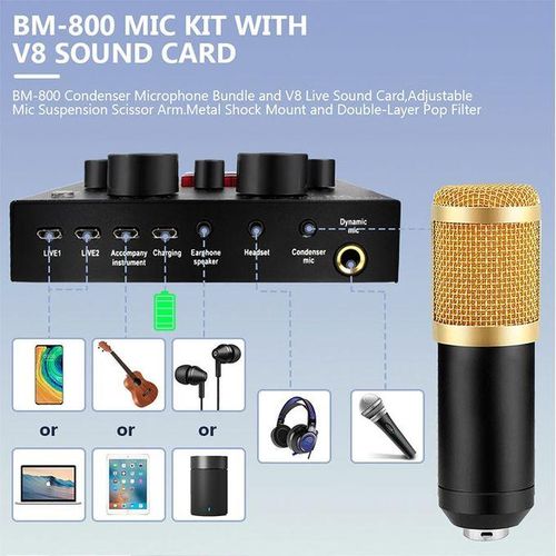 Audio Condenser Mic BM800+V8 Sound Card Set