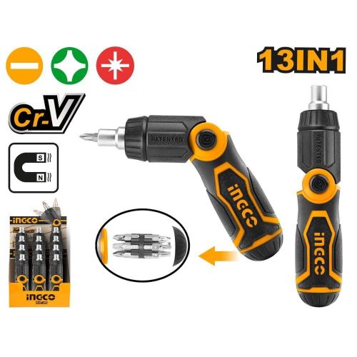 INGCO 13 IN 1 Ratchet Screwdriver Set - Black/Orange/Silver
