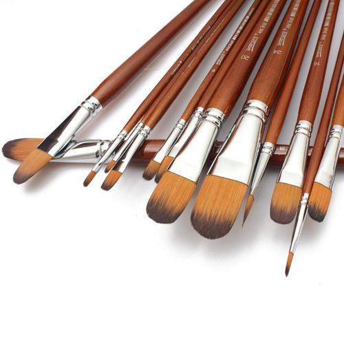 12Pc Set Round Artist Brushes-wood