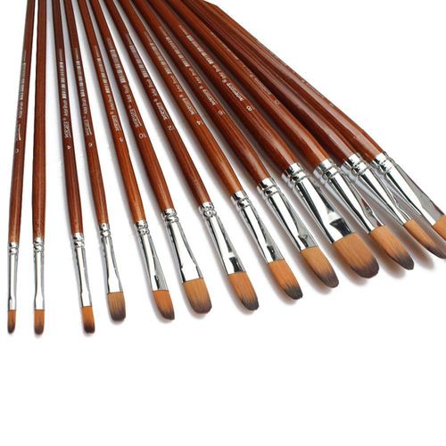 12Pc Set Round Artist Brushes-wood