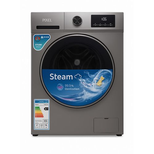 Pixel 8Kg Automatic Front Loading Washing With Steam - Silver