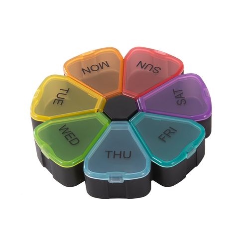 915 Generation Round Portable Pill Box Medicine Planner Round Shaped Small Case Weekly Pill Organizer 7-Sided Pill Reminder