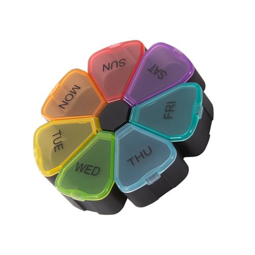 915 Generation Round Portable Pill Box Medicine Planner Round Shaped Small Case Weekly Pill Organizer 7-Sided Pill Reminder
