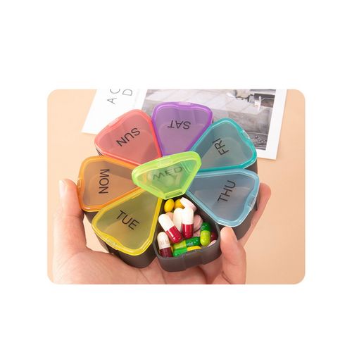 915 Generation Round Portable Pill Box Medicine Planner Round Shaped Small Case Weekly Pill Organizer 7-Sided Pill Reminder