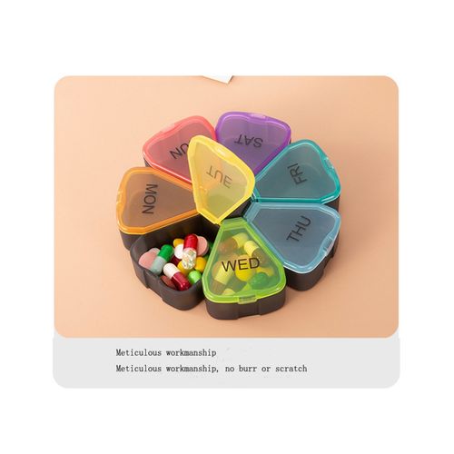 915 Generation Round Portable Pill Box Medicine Planner Round Shaped Small Case Weekly Pill Organizer 7-Sided Pill Reminder