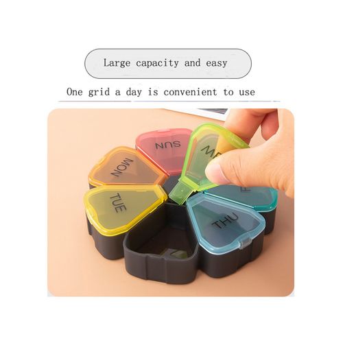 915 Generation Round Portable Pill Box Medicine Planner Round Shaped Small Case Weekly Pill Organizer 7-Sided Pill Reminder