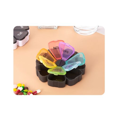 915 Generation Round Portable Pill Box Medicine Planner Round Shaped Small Case Weekly Pill Organizer 7-Sided Pill Reminder