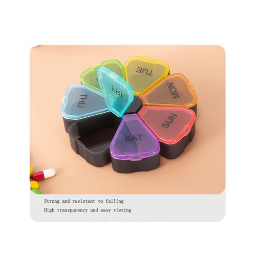 915 Generation Round Portable Pill Box Medicine Planner Round Shaped Small Case Weekly Pill Organizer 7-Sided Pill Reminder