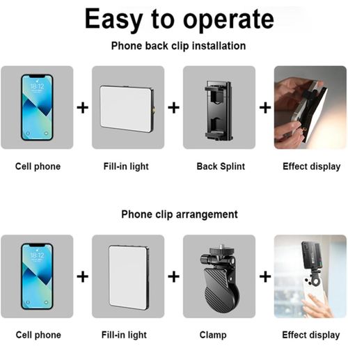 LED Camera Light, Portable Photography Video Lights Selfie Light for iPhone,Warm and Cool 3 Colors 3000-9900K, 72pcs Beads, with Cell Phone Clip, with 1/4 Standard Screw, Rechargeable CRI 80