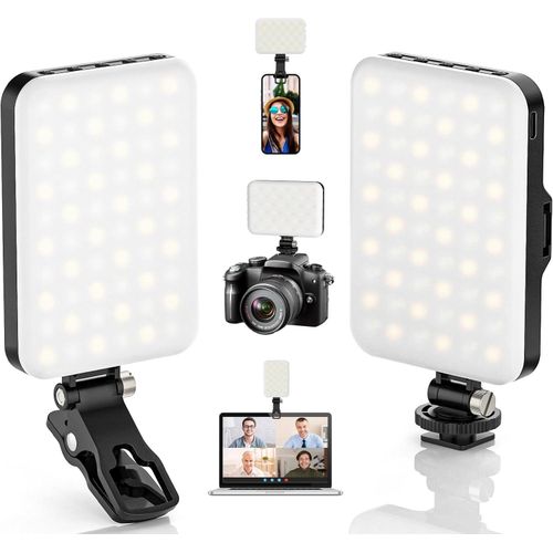 LED Camera Light, Portable Photography Video Lights Selfie Light for iPhone,Warm and Cool 3 Colors 3000-9900K, 72pcs Beads, with Cell Phone Clip, with 1/4 Standard Screw, Rechargeable CRI 80