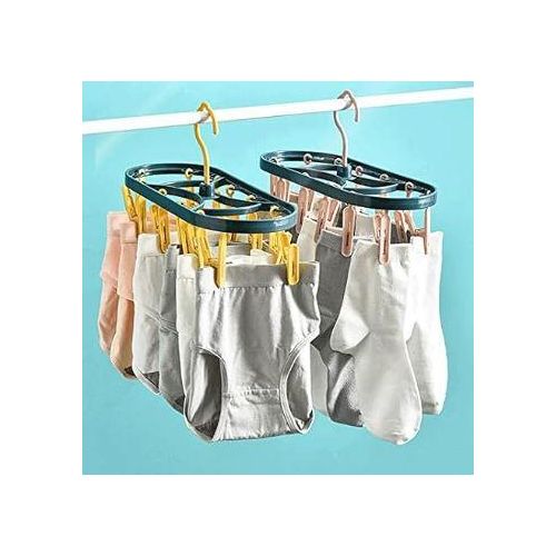 Clothes Hanger, Multifunctional Hanger Windproof Clothespin Household Socks Rack Multi-clip Drying Rack Inner Hanger 12 Clips (Color : Mixed)