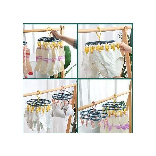 Clothes Hanger, Multifunctional Hanger Windproof Clothespin Household Socks Rack Multi-clip Drying Rack Inner Hanger 12 Clips (Color : Mixed)