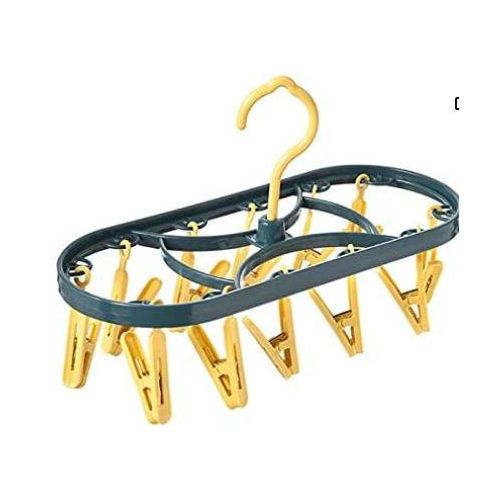 Clothes Hanger, Multifunctional Hanger Windproof Clothespin Household Socks Rack Multi-clip Drying Rack Inner Hanger 12 Clips (Color : Mixed)
