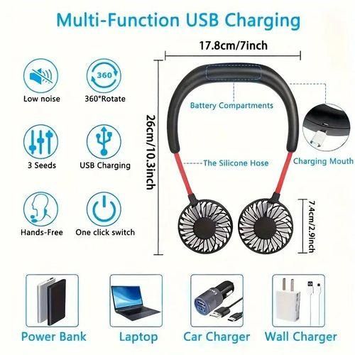 Hot Selling Hands Free Neck Strap Suspension USB Rechargeable Dual Fan