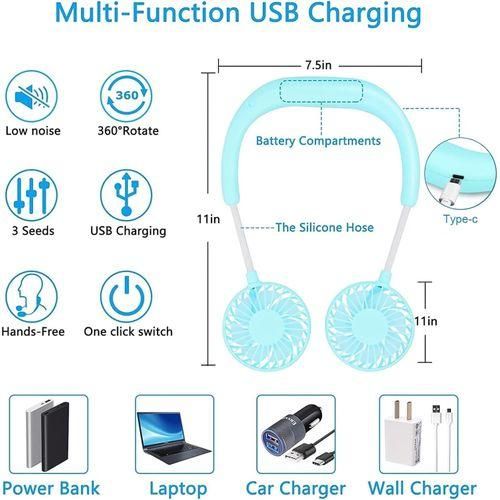 Hot Selling Hands Free Neck Strap Suspension USB Rechargeable Dual Fan
