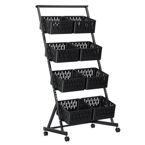 4-Tier Kitchen Fruit Vegetable Snack Cart with Wheels ,Stackable Mesh Storage Basket,Pantry Organizer Rack with Detachable Basket (Black)