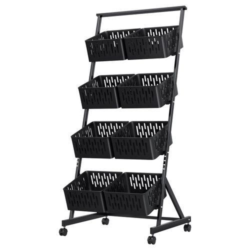 4-Tier Kitchen Fruit Vegetable Snack Cart with Wheels ,Stackable Mesh Storage Basket,Pantry Organizer Rack with Detachable Basket (Black)