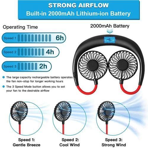 USB portable mini fan handsfree neck hanging sports fan 3speed mini double fan with night light
