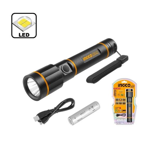 INGCO Aviation Grade ALU Alloy Flashlight 18650 BATT.450 LUMENS HCFL1865051 - Black