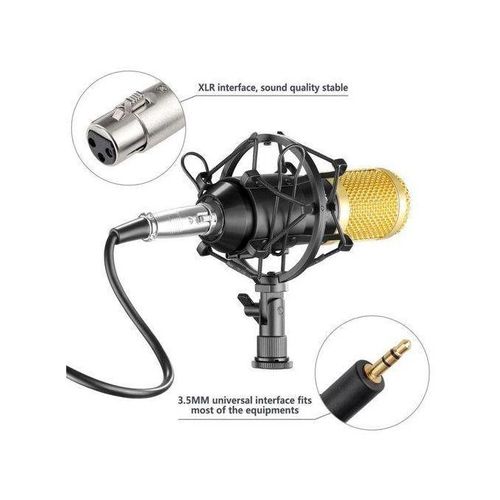 Microphone with V8 BM800 sound card kit, supporting capacitor, USB, Bluetooth, studio recording, professional karaoke - black