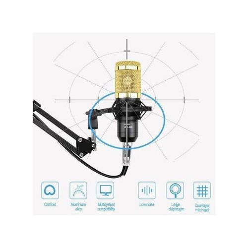 Microphone with V8 BM800 sound card kit, supporting capacitor, USB, Bluetooth, studio recording, professional karaoke - black