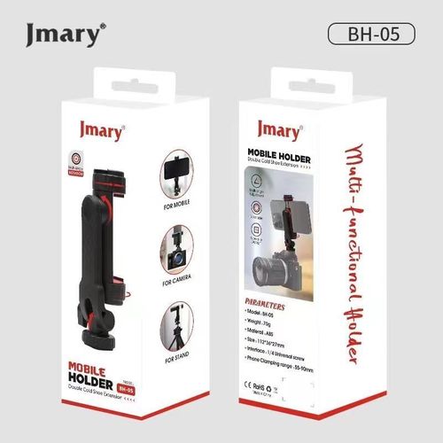 Phone Tripod Mount BH-05 Attachment Camera SLR Simultaneous Shooting Smartphone Mount Adapter with Double Cold Shoe, 360&deg; Rotates and Adjustable Cell Phone Clip Clamp Holder, Extension Mobile Holder Tripod Selfie Stick, Compatible With All Phones -Black