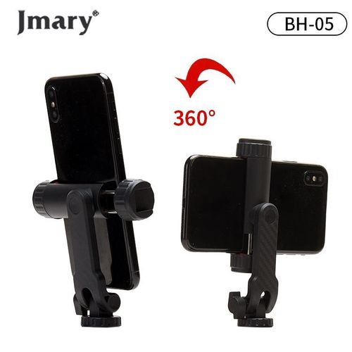 Phone Tripod Mount BH-05 Attachment Camera SLR Simultaneous Shooting Smartphone Mount Adapter with Double Cold Shoe, 360° Rotates and Adjustable Cell Phone Clip Clamp Holder, Extension Mobile Holder Tripod Selfie Stick, Compatible With All Phones -Black