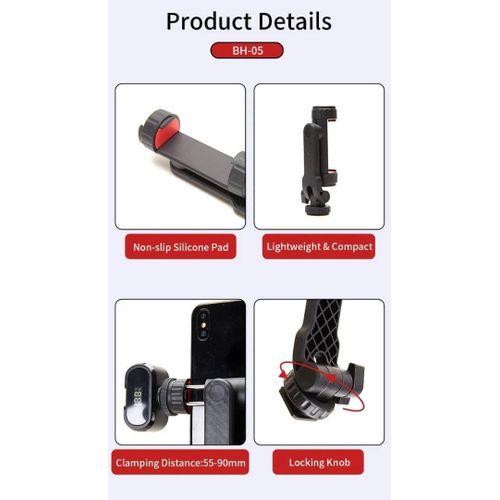 Phone Tripod Mount BH-05 Attachment Camera SLR Simultaneous Shooting Smartphone Mount Adapter with Double Cold Shoe, 360° Rotates and Adjustable Cell Phone Clip Clamp Holder, Extension Mobile Holder Tripod Selfie Stick, Compatible With All Phones -Black
