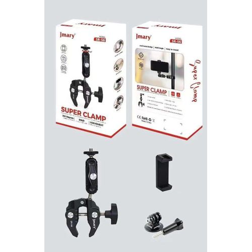 SR-56 Super Clamp Camera Bike Motorcycle Mount, Handlebar Tube Bar Holder Attach Clip 360 Magic Arm Extension Adapter Cycling Accessory for GoPro 12 11 10 9 8 Insta360 DJI Action SLR DSLR Phone -Black