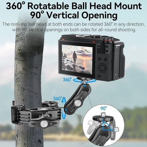 SR-56 Super Clamp Camera Bike Motorcycle Mount, Handlebar Tube Bar Holder Attach Clip 360 Magic Arm Extension Adapter Cycling Accessory for GoPro 12 11 10 9 8 Insta360 DJI Action SLR DSLR Phone -Black