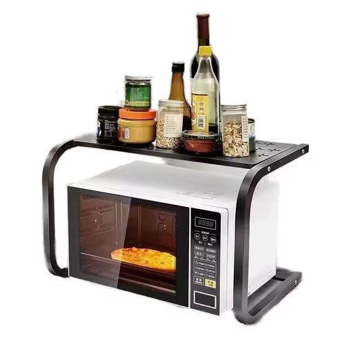 Microwave Oven Rack, Adjustable Shelf Organizer 3-Tiers With 3 Hooks, & 160lbs Capacity For Kitchen Counter-Black&White