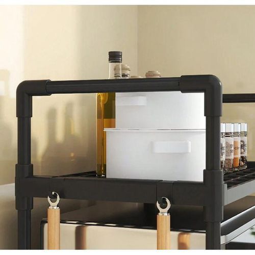 Microwave Oven Rack, Adjustable Shelf Organizer 3-Tiers With 3 Hooks, & 160lbs Capacity For Kitchen Counter-Black&White