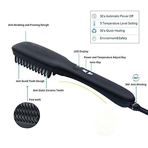 Heating 2 in 1 Ionic Hair Straightening Brush Comb Irons with LCD Display Electric Dual Volt Hair Straight Brush 300F to 450F
