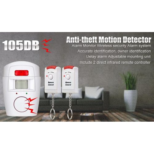 Wireless Remote Controlled Mini Alarm With IR Infrared Motion R Detector & 105dB Loud For Home Security Anti-Theft - White