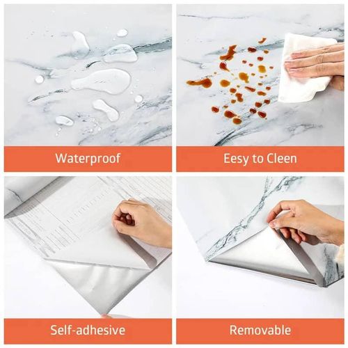 Self-Adhesive Wall Sticker Waterproof Anti Mode and Heat Resistant Drawer 60cm X 200CM Kitchen Oil Proof Foil Stickers Kitchen Backsplash Wallpaper - White Marble 03 (60cm X 200cm) -Multicolor