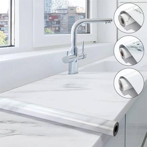 Self-Adhesive Wall Sticker Waterproof Anti Mode and Heat Resistant Drawer 60cm X 200CM Kitchen Oil Proof Foil Stickers Kitchen Backsplash Wallpaper - White Marble 03 (60cm X 200cm) -Multicolor