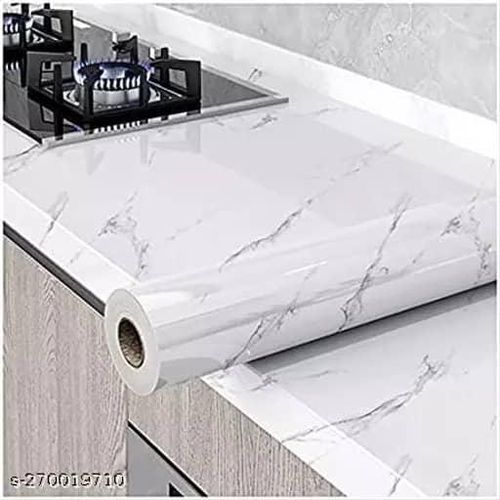 Self-Adhesive Wall Sticker Waterproof Anti Mode and Heat Resistant Drawer 60cm X 200CM Kitchen Oil Proof Foil Stickers Kitchen Backsplash Wallpaper - White Marble 03 (60cm X 200cm) -Multicolor