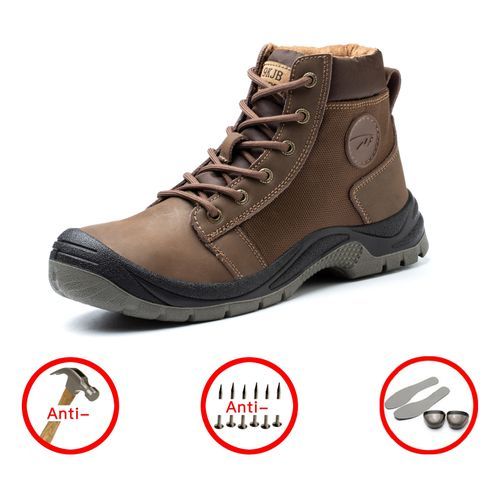 Safety Shoes Steel Toe Work Boots Anti-Smashing Anti-Puncture - Brown