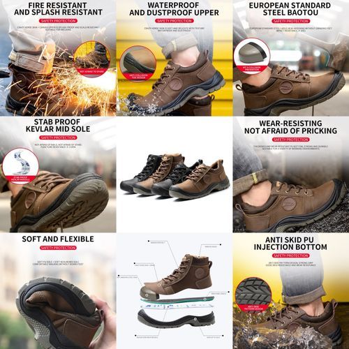 Safety Shoes Steel Toe Work Boots Anti-Smashing Anti-Puncture - Brown