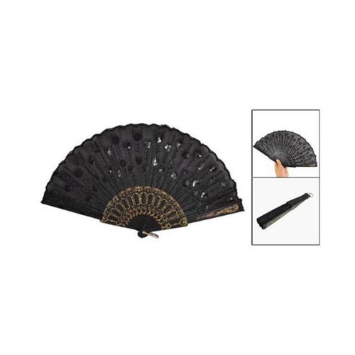 Black Plastic Frame Embroidery Floral Detail Folding Hand F