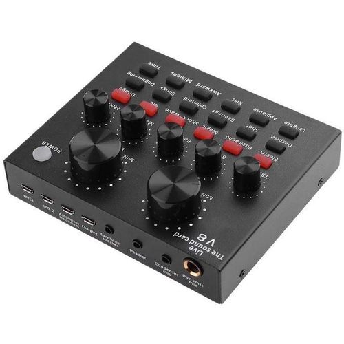 V-8 Sound Card Mixer Audio Interface External Streaming USB